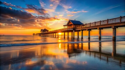 Fototapeta premium Minimalist Florida Sunset: Clearwater Beach Pier Silhouette
