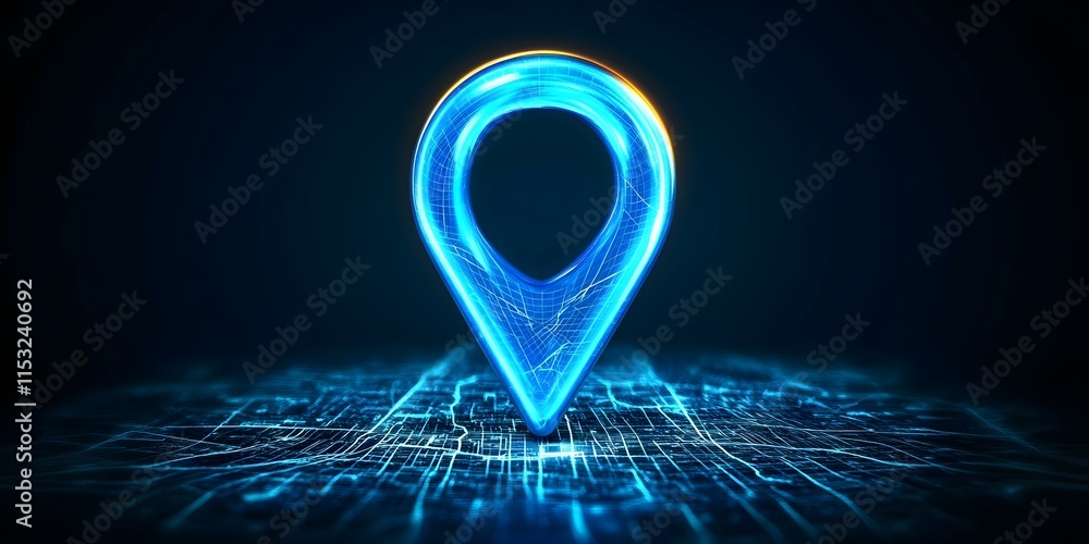 Aufkleber a glowing digital location pin over a stylized map, representing navigation or geographic data in a 