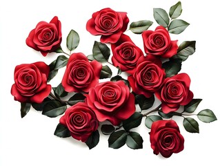 Obraz premium Stunning Bouquet of Red Roses with Lush Green Leaves - Perfect for Valentine's Day, Weddings, Romantic Projects, and Floral Design Inspirations