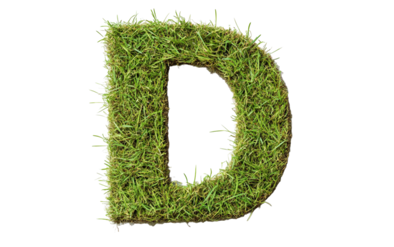 Alphabet D made of Grass isolated on white or transparent background