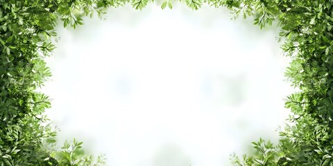 Obraz premium A blank background surrounded by lush green foliage, creating a natural and fresh frame. Concept Nature-Inspired Backdrops, Lush Green Foliage, Fresh and Airy Aesthetic, Outdoor Photography