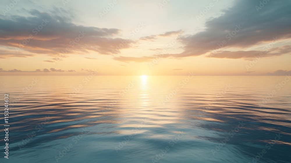 Aufkleber front view of a serene infinity pool blending seamlessly into the ocean horizon under soft golden li
