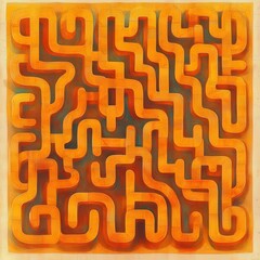 Obraz premium Abstract orange maze design featuring fluid lines and dynamic patterns, evoking a sense of movement and creativity.