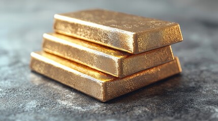 Three glimmering gold bars sit stacked against a subtle textured background, capturing the essence of luxury and the allure of precious metals in modern times