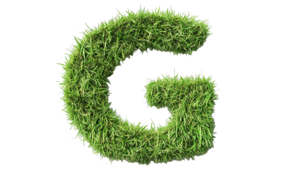 Alphabet G made of Grass isolated on white or transparent background