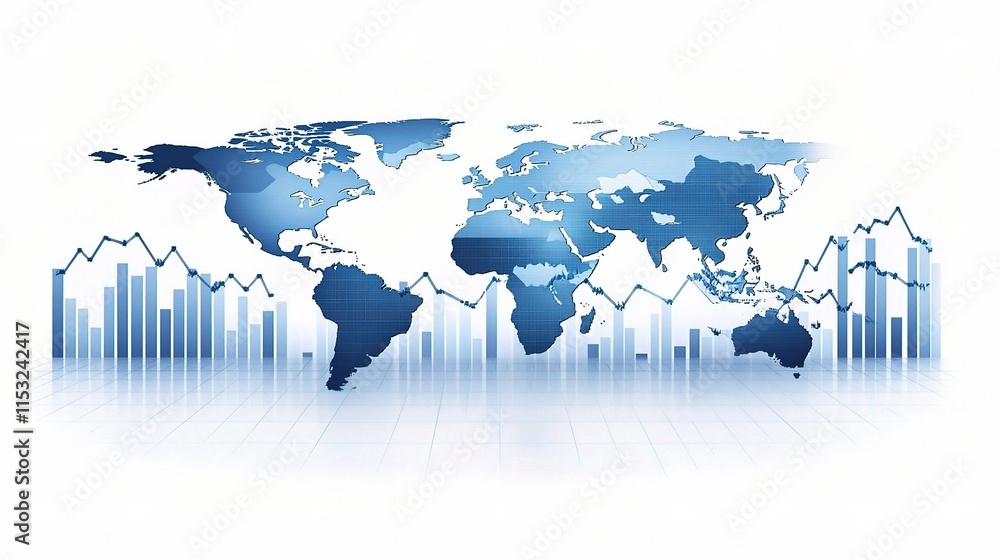 Poster global stock market finance chart with world map and data visualization
