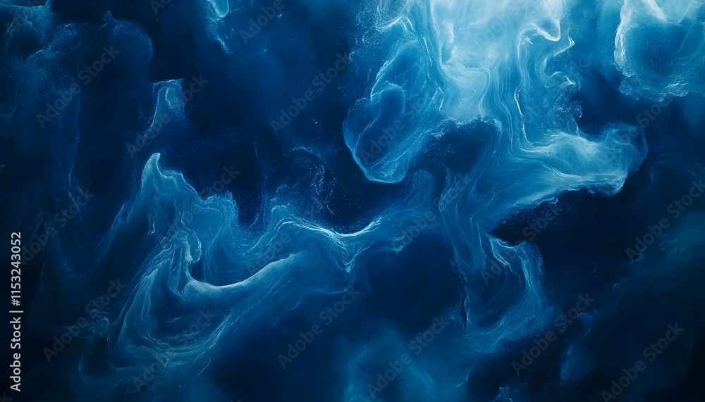 Poster bird eye view of the vatnajokull glacier, with intricate blue and white patterns glowing under soft 