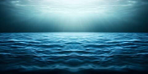 Obraz premium A serene ocean surface with gentle waves, illuminated by soft light filtering through the water above. Concept Serene Ocean Surface, Gentle Waves, Soft Light, Water Illumination