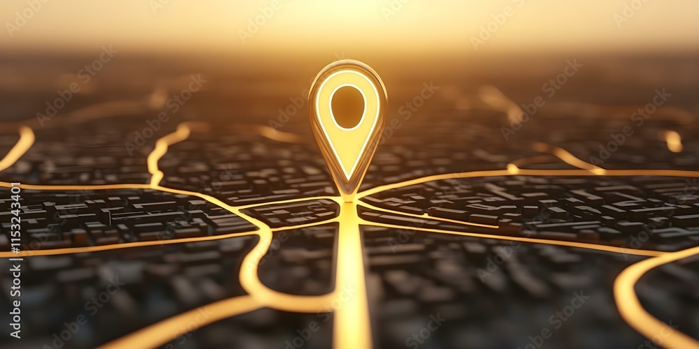 Aufkleber a glowing location pin on a stylized map with illuminated streets, suggesting navigation or mapping 