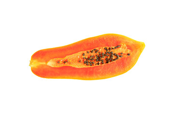Ripe papaya fruit sliced isolated on white background, Organic papaya, Ripe fruit