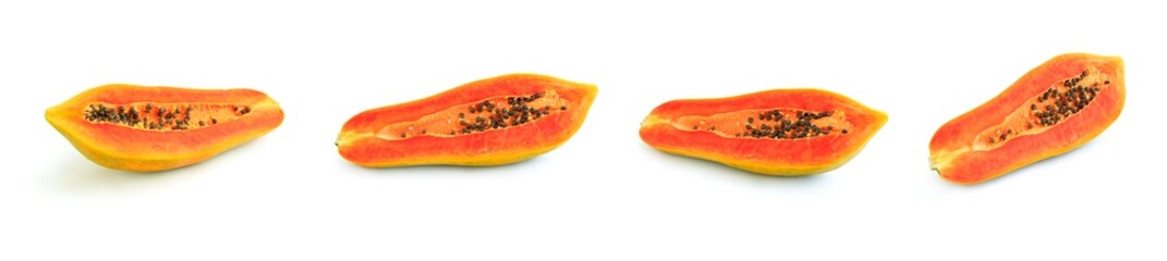 Ripe papaya fruit sliced isolated on white background, Organic papaya, Ripe fruit