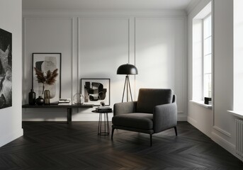 Fototapeta premium Living Room Interior With Sofa, Wicker Armchair, Cactus Plant And Coffee Table