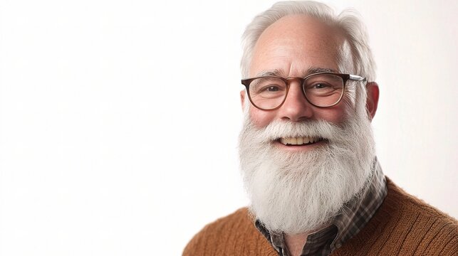 Warm Smiling Senior Man with White Beard and Glasses in Soft Light