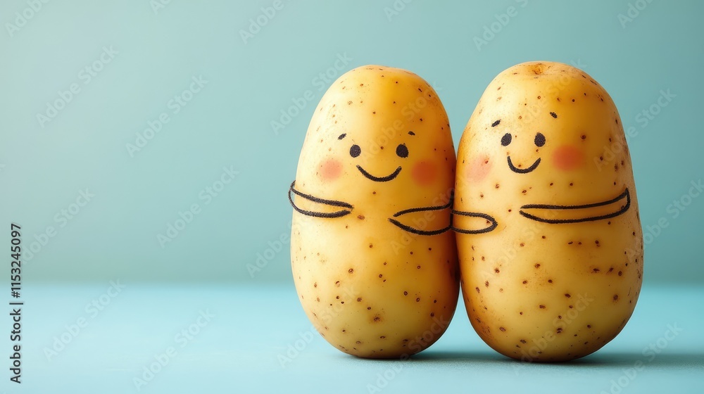 Poster two potatoes with arms hugging each other
