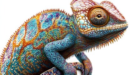 Obraz premium Vibrant Chameleon Displays Stunning Colorful Scales