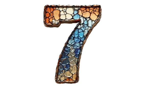 Number seven foil shiny metallic isolated on white or transparent background