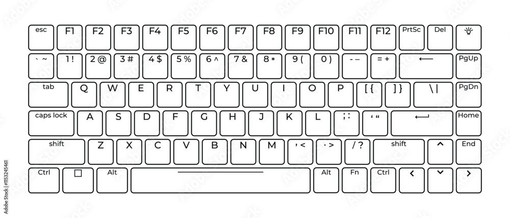 Poster Computer keyboard button layout template with letters for graphic use. Modern computer keyboard. Vector illustration