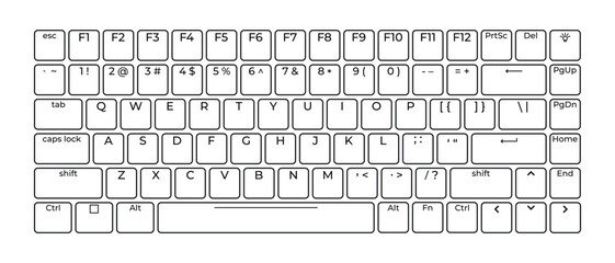 Computer keyboard button layout template with letters for graphic use. Modern computer keyboard. Vector illustration