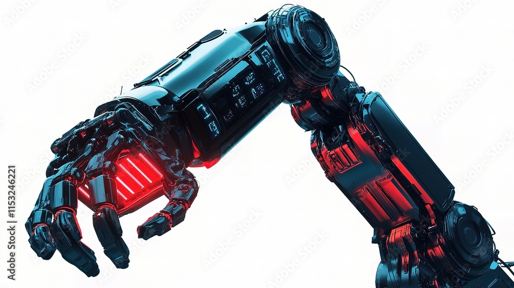 Poster futuristic robotic arm operating in smart automation environment