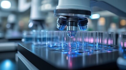 Microscope over samples in lab.