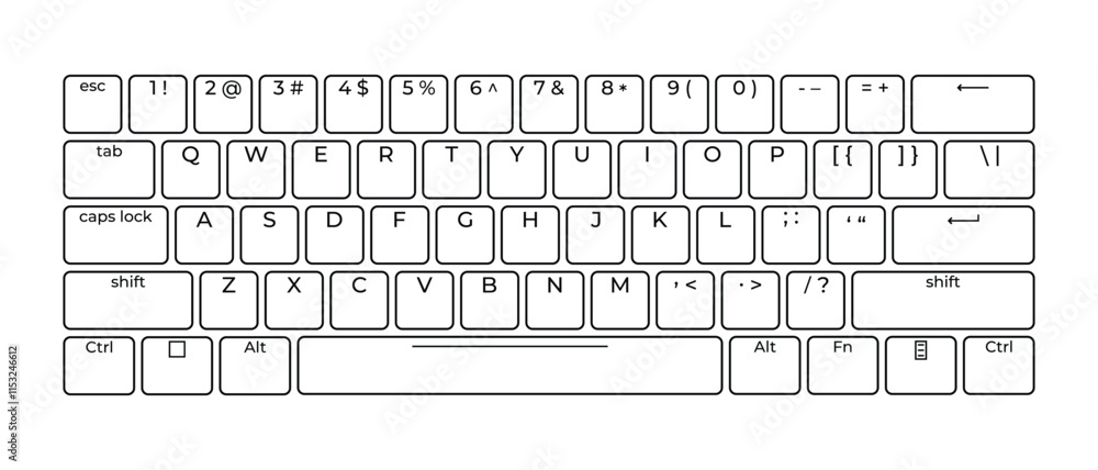 Poster Computer keyboard button layout template with letters for graphic use. Modern computer keyboard. Vector illustration