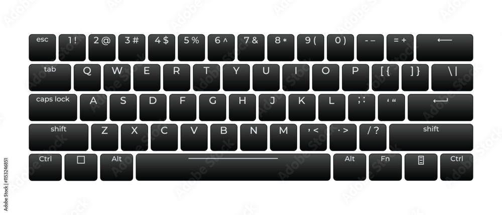 Poster Computer keyboard button layout template with letters for graphic use. Modern computer keyboard. Vector illustration