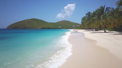 Serene Tropical Beach Scene With Lush Green Hills