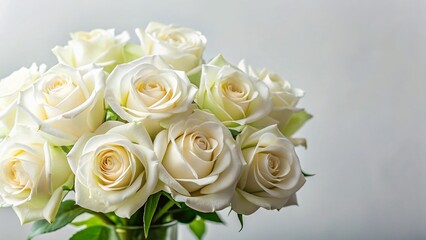 Minimalist White Rose Bouquet on White Background - Pure Elegance Stock Photo