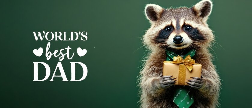 Adorable Raccoon Holding Gift Celebrates Worlds Best Dad - Powered by Adobe