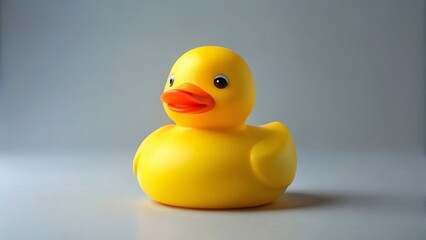 Minimalist Yellow Rubber Duck on Gray Background - Stock Photo
