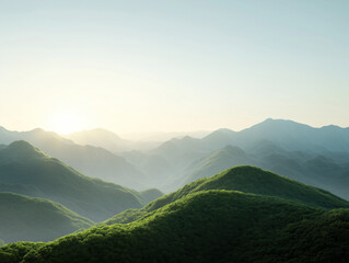 Fototapeta premium Explore the Vibrant Blue Summer Landscape: A 3D Adventure Through Lush Greenery and Breathtaking Vistas for Outdoor Enthusiasts Looking to Embrace Nature's Beauty.