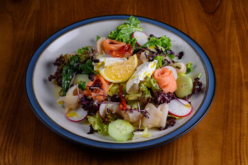 salad with salmon and fish escolar