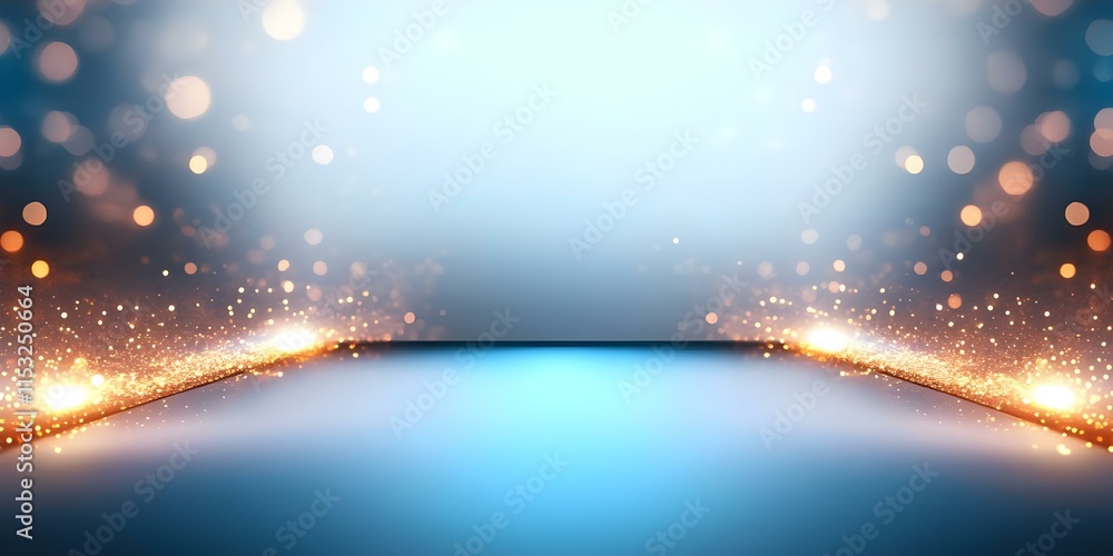 Poster a smooth surface illuminated by soft lights and sparkles, creating a magical or stage-like atmospher