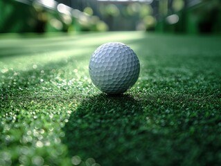Obraz premium Close-Up View of a Golf Ball on a Green Turf Surface
