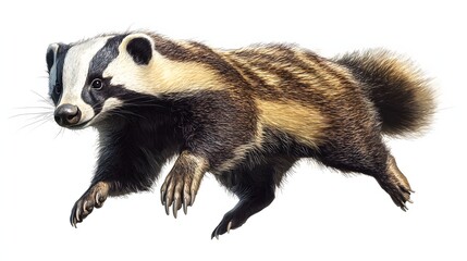 Fototapeta premium A Young Badger Leaps Gracefully Through Air