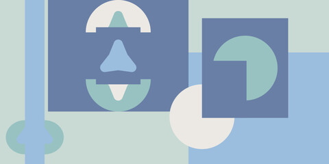 Modern abstract art with stacked geometric elements, creating an illusion of movement and strong contrasts