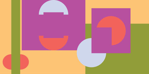 Contemporary graphic design with bold purple, soft blue, orange, light orange and green colors ideal for creative projects or backgrounds