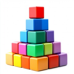 Obraz premium Colorful Pyramid of Blocks: A vibrant arrangement of colorful toy blocks forming a pyramid shape against a white background.