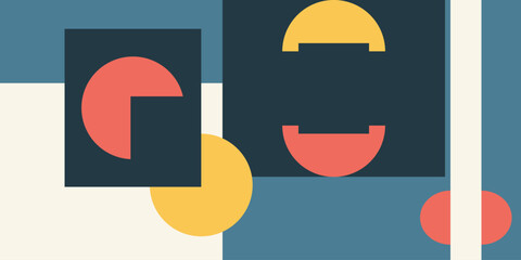 Abstract vector illustration with symmetrical geometric shapes in orange, yellow, white and blue, giving a modern and dynamic impression that attracts attention.