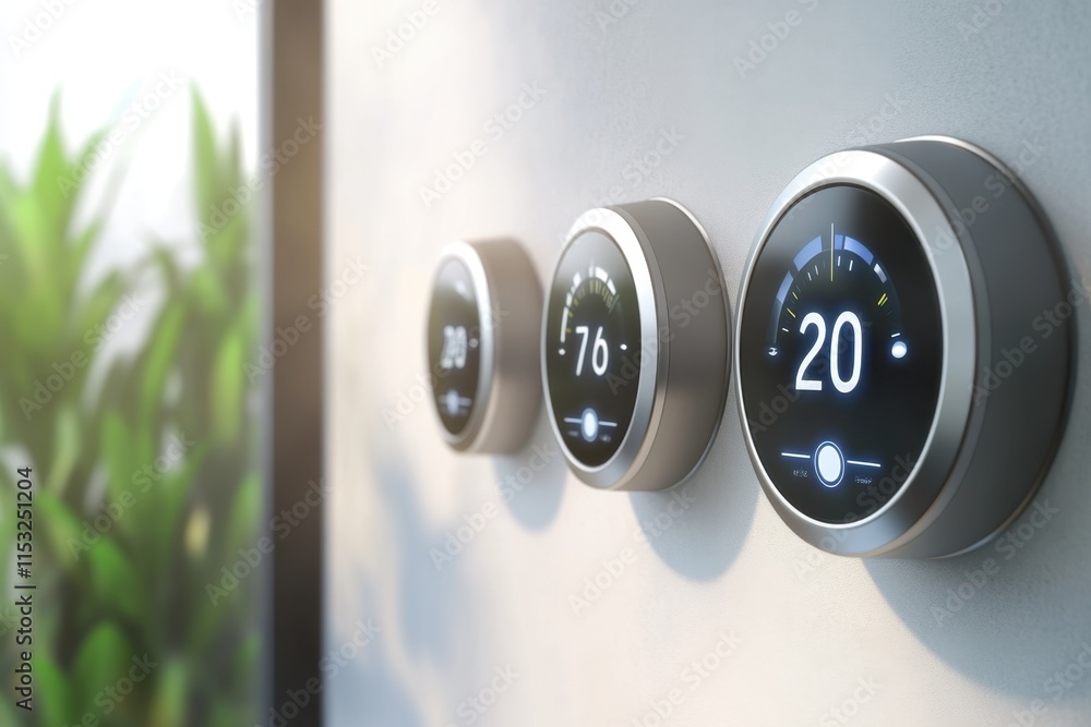 Poster smart thermostat controls for energy efficiency in a modern home setting