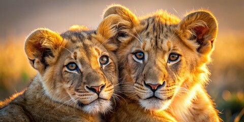 Sweet lion cubs cuddle in heartwarming wildlife photography.