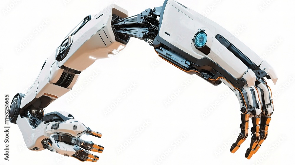Poster futuristic robot arm in smart automation for industrial use