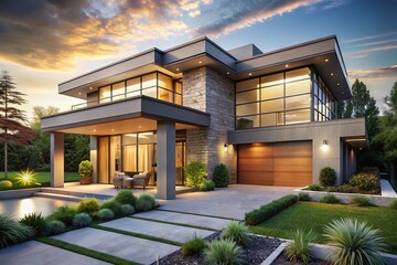 Modern House Exterior, Minimalist Architecture, Clean Lines, Sustainable Design, Smart Home