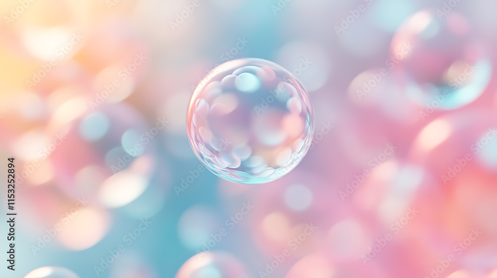 Poster bubbles floating in a romantic bokeh sparkle environment soft pastel colors dreamy viewpoint