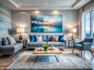 Fototapeta premium Modern Living Room Interior Design: Long Exposure Photography of Sleek Space with Artistic Flair