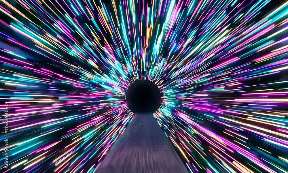 Poster a vibrant, abstract representation of light streaks in various colors, creating a sense of motion an