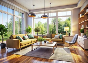 Fototapeta premium Modern Living Room Interior Design: Spacious & Bright Open Plan