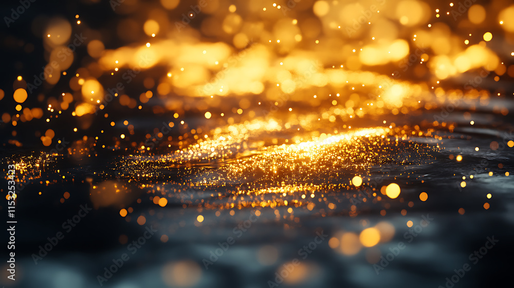 Poster sparkling bokeh effect on water surface romantic atmosphere abstract image night scene dreamy concep