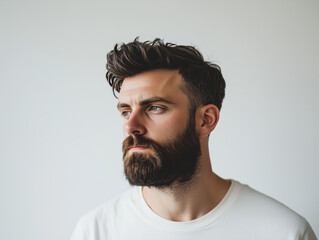 Fototapeta premium Striking Portrait of a Bearded Man Against a Simple White Background: A Focus on Character and Expression