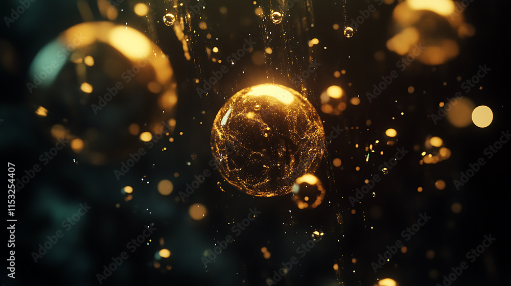 Poster sparkling romantic bokeh effect of golden bubbles abstract background enchanting atmosphere artistic